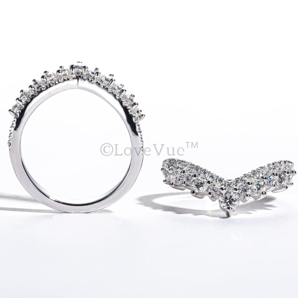 Elegant Diamond Moissanite Chevron Ring Band Enhancer - Picture 7 of 16